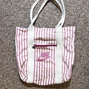 Vintage Nike Pink Striped Canvas Tote Bag